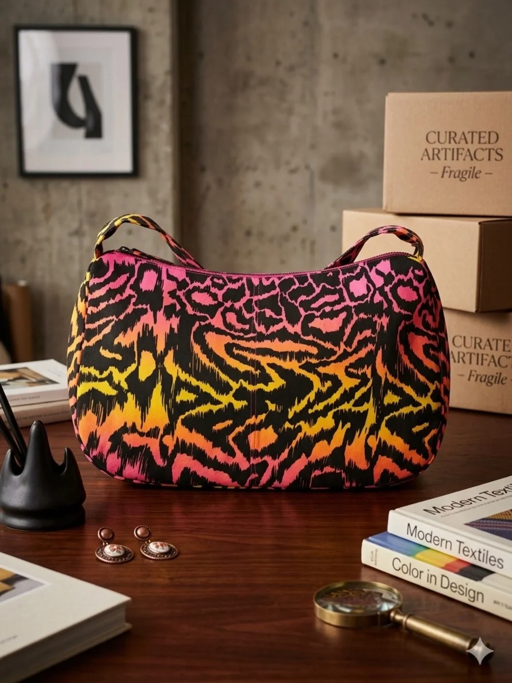 Black Pink Orange Yellow Animal Print Shoulder Bag